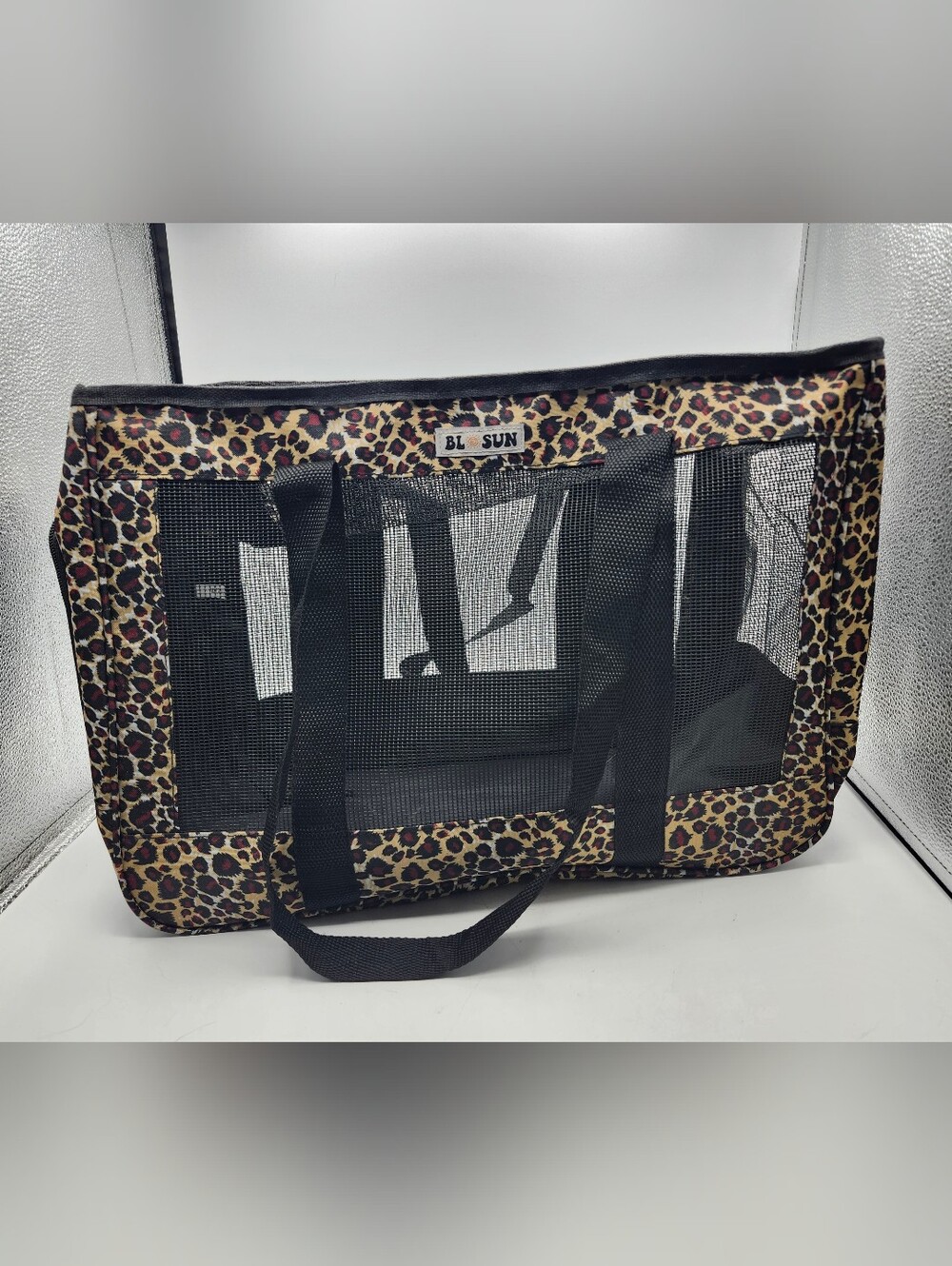 Leopard Print Mesh Small Pet Carrier Bag in Brown